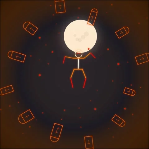 Abstract Stickman Character with Glowing Orb and Bullet Circle Motion Graphic Stock Footage 348199202