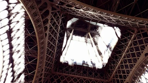 Abstract still shot from the bottom of Eiffel Tower looking up Paris France 스톡 동영상 117048788