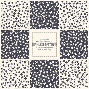 Abstract Stippled Seamless Patterns Vector Set Tileable Handmade Backgrounds Stock Illustration