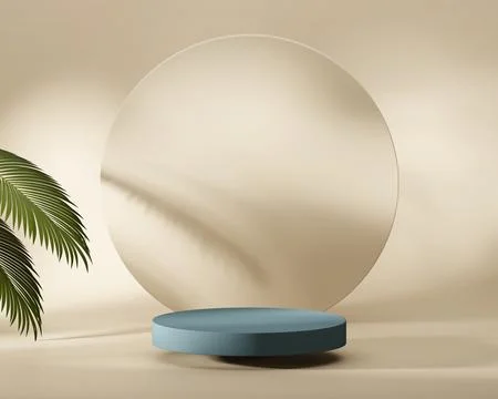 Abstract stone platform podium showcase for product display with palm leave.. Stock Illustration
