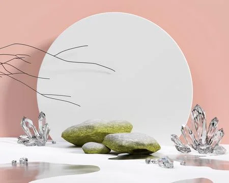 Abstract stone platform showcase for product display with crystal 3d renderin Stock Photos