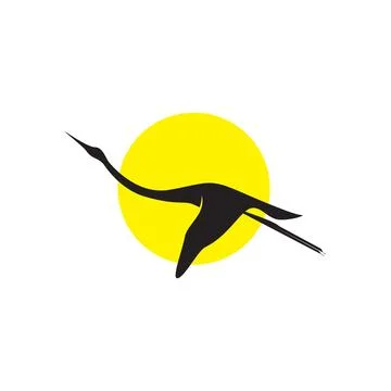 Abstract stork fly sunset logo design Stock Illustration