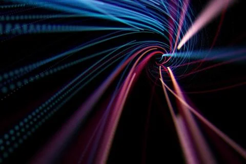 Abstract stream array colorful lines with particles Stock Illustration