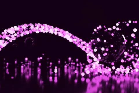 Abstract stream flow spray of spherical neon particles reflected from a large Illustrazione stock
