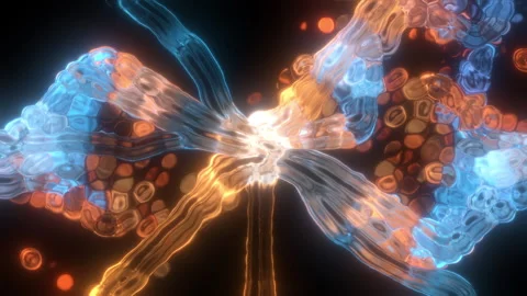 Abstract Streams of Electric Fluid Colliding in Middle of Black Background with Stock Footage 320165006