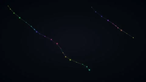 Abstract strings of colorful glowing light dots against a dark background Video stock 335117731