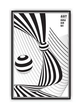 Abstract strip black and white bauhaus poster background design Stock Illustration