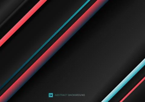 Abstract stripe diagonal geometric lines pattern blue and red on black backgr Illustrazione stock