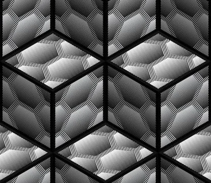 Abstract Striped 3D Hexagons Geometric Vector Seamless Pattern Stock Illustration