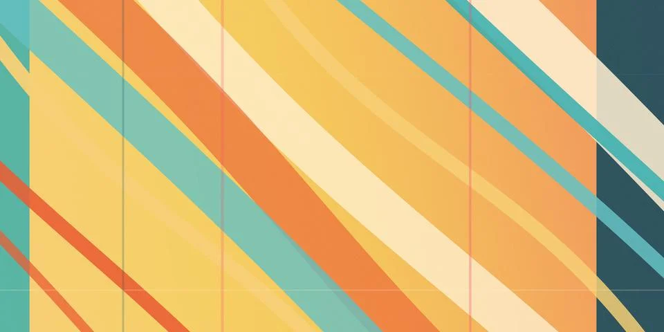 Abstract striped geometric pattern in warm orange, teal, and yellow with cl.. Stock Illustration