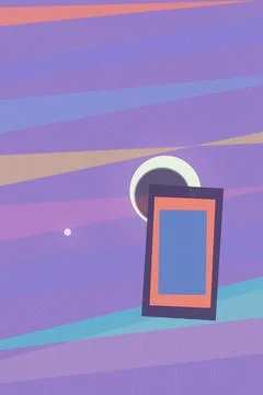 Abstract striped gradient backdrop in purple, pink, and blue with a floatin.. 库存插图