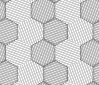 Abstract Striped Hexagons Geometric Vector Seamless Pattern Stock Illustration