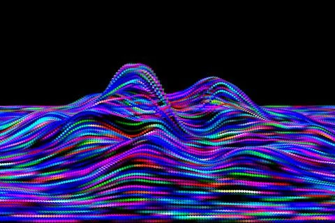 Abstract striped landscape. Wave surface of particles. Vector colorful illust 스톡 일러스트