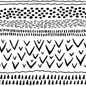 Abstract stripes horizontal seamless pattern. Hand drawn shapes. Stock Illustration