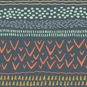 Abstract stripes horizontal seamless pattern. Hand drawn shapes. Stock Illustration