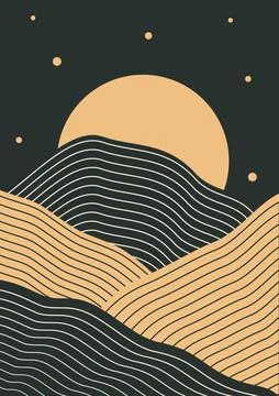 Abstract stripes night landscape background illustration. Illustrazione stock