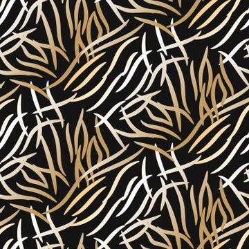 Abstract stripes seamless vector pattern gold on black background print. Illustrazione stock