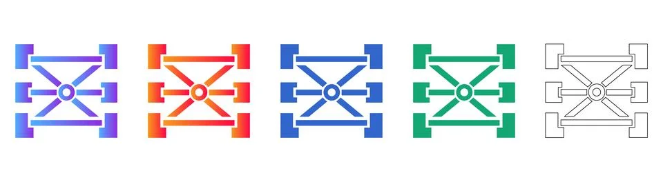 Abstract Structural Framework Icons: Central Node &amp; Connections 스톡 일러스트