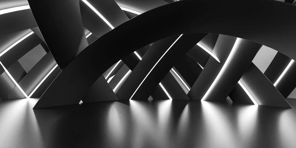 An Abstract Structure Environment with light strips and reflections Stock Illustration