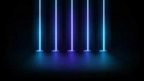Abstract studio with glowing blue neon lights. 3d vector illustration Stock Illustration