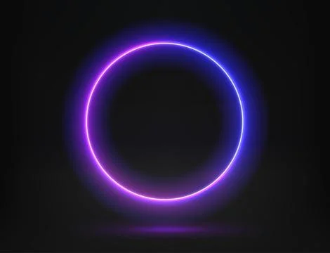 Abstract studio with glowing circle frame of neon light. 3d vector illustrati Stock Illustration