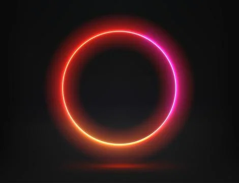 Abstract studio with glowing circle frame of neon light. 3d vector illustrati Иллюстрация
