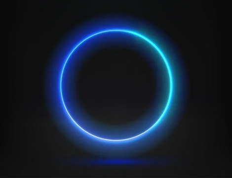 Abstract studio with glowing circle frame of neon light. 3d vector illustrati Stock Illustration