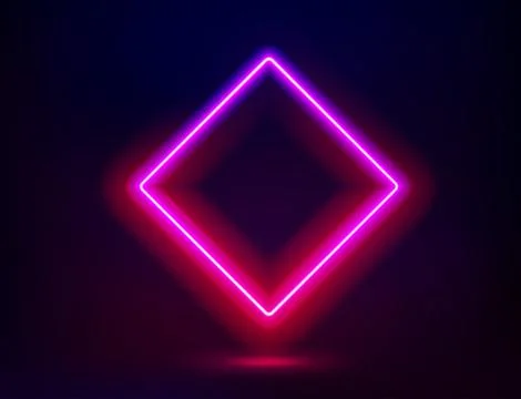 Abstract studio with glowing rhombus frame of neon light. 3d vector illustr.. Stock Illustration
