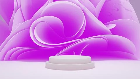 Abstract studio scene featuring a round presentation pedestal among flowing s Иллюстрация
