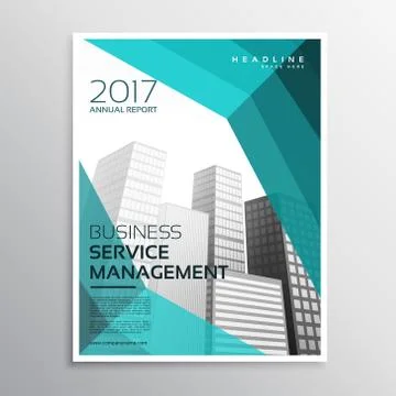 Abstract style business leaflet template with blue shapes and buildings Ilustración de archivo