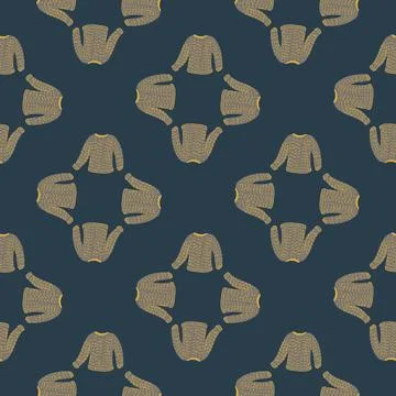 Abstract style clothes seamless pattern with grey sweater elements. Navy blue Ilustración de archivo