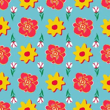 Abstract style florals pattern vector design on blue background Stock Illustration