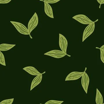 Abstract style herbal seamless pattern with doodle leaf silhouettes. Green da Stock Illustration