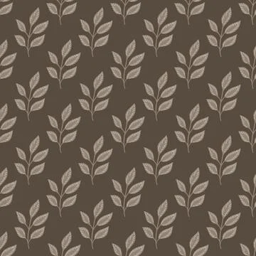 Abstract style natural seamless pattern with doodle leaf branches shapes. Gre Stock Illustration