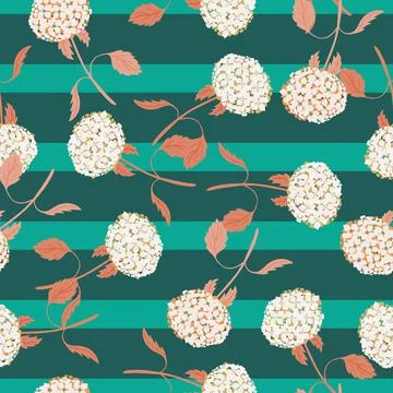 Abstract style nature seamless pattern with random hydrangea flower print. Tu Stock Illustration