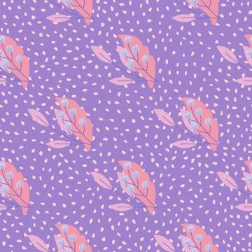 Abstract style organic seamless pattern with pink berry rowan and foliage orn Illustrazione stock