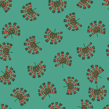 Abstract style seamless doodle pattern with random little folk licuala palm p Stock Illustration