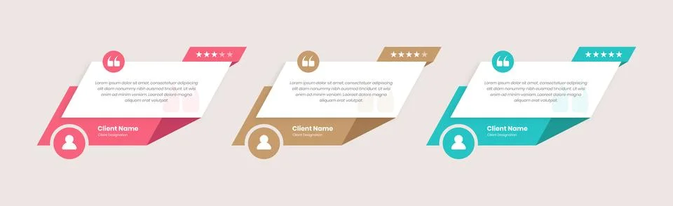 Abstract styled client feedback or customer reviews card design for web eleme Stock Illustration