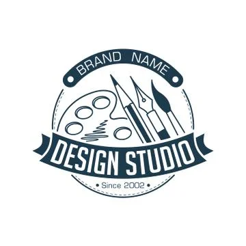 Abstract stylish round design studio illustration with brush, pen, pencil and Stock Illustration