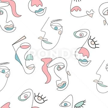 Abstract stylish texture with human faces. Hand-drawn vector seamless pattern Stock Illustrationen