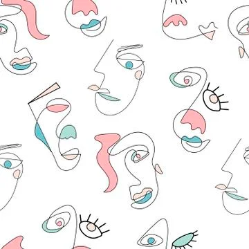 Abstract stylish texture with human faces. Hand-drawn vector seamless pattern Stock Illustration