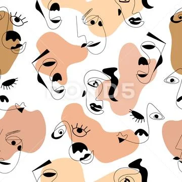 Abstract stylish texture with human faces. Hand-drawn vector seamless pattern Stock Illustrationen