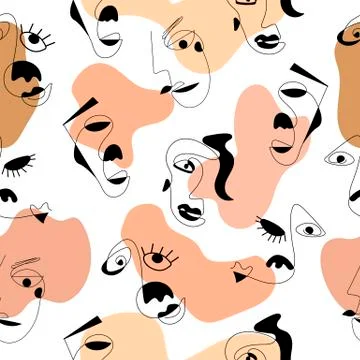 Abstract stylish texture with human faces. Hand-drawn vector seamless pattern Stock Illustration