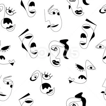 Abstract stylish texture with human faces. Hand-drawn vector seamless pattern Stock Illustrationen