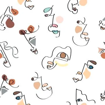 Abstract stylish texture with human faces. Hand-drawn vector seamless pattern Stock Illustration