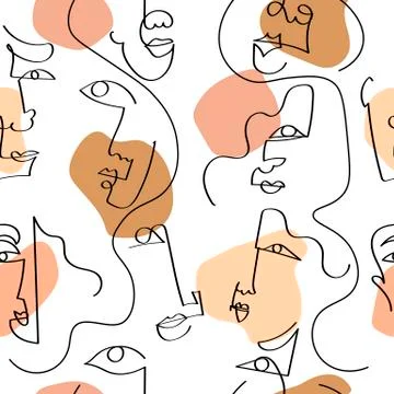 Abstract stylish texture with human faces. Hand-drawn vector seamless pattern Stock Illustration