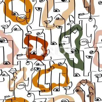 Abstract stylish texture with human faces. Hand-drawn vector seamless pattern Stock Illustrationen