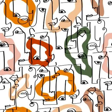 Abstract stylish texture with human faces. Hand-drawn vector seamless pattern Stock Illustration