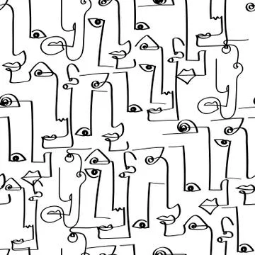 Abstract stylish texture with human faces. Hand-drawn vector seamless pattern Stock Illustration