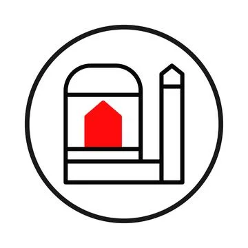 Abstract stylized architectural farm structure outline in a circular frame .. Ilustración de archivo